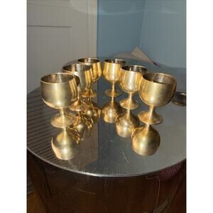 Vintage Brass Cordial Goblets Set of 6 Made In India 2.25” Tall
